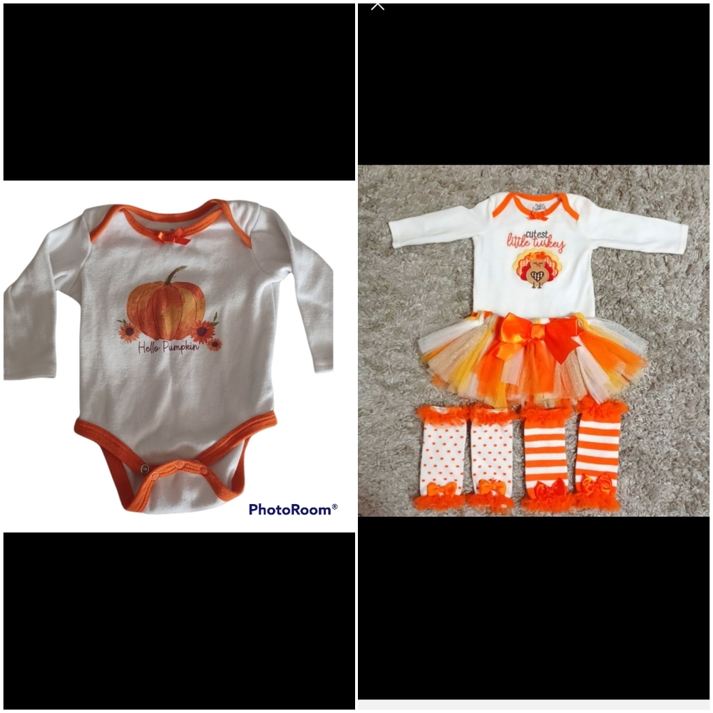 Cutest Little Turkey outfit and pumpkin outfit tutu and 2 different leg warmers